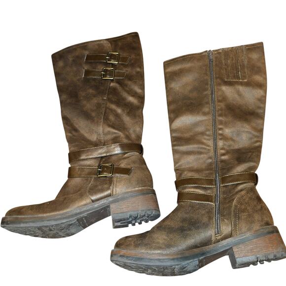 Kensie 9.5 Brown Leather Women's Knee Length Western Riding Boots Shoes 9 1/2 - Picture 2 of 8